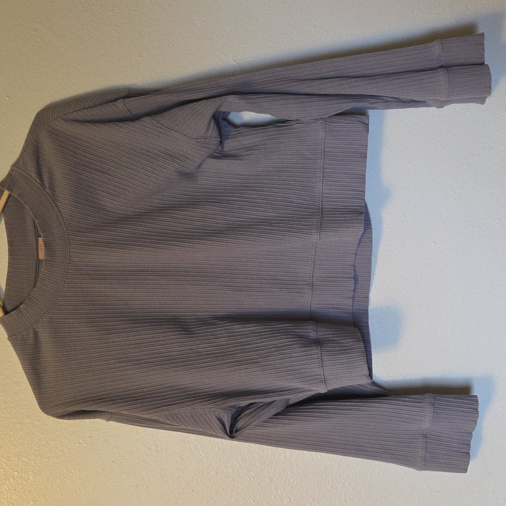H&M Cropped Ribbed Crewneck Sweater - Gray/Blue